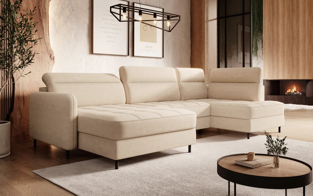 Sofá en forma de U moderno (2 chaiselongs) con cama y arcón – BERRTO