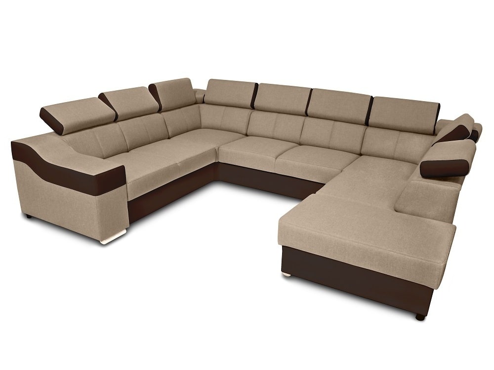 Sofá 7 plazas en forma de U con cama extraíble y reposacabezas reclinables - Angela