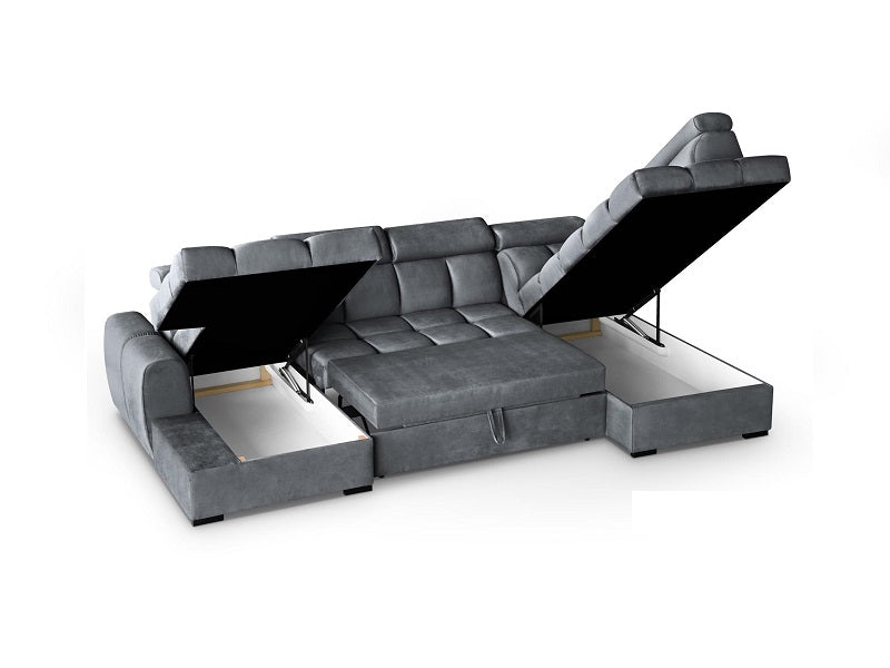 Sofá en U moderno (2 chaiselongs) con cama y arcón - Gomez