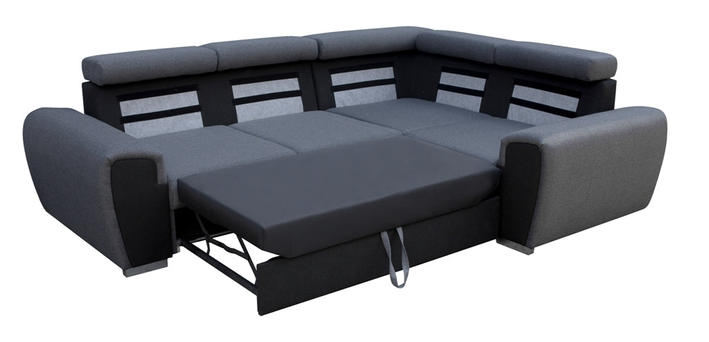 Sofá rinconera con cama, arcón y reposacabezas reclinables - WIZAR