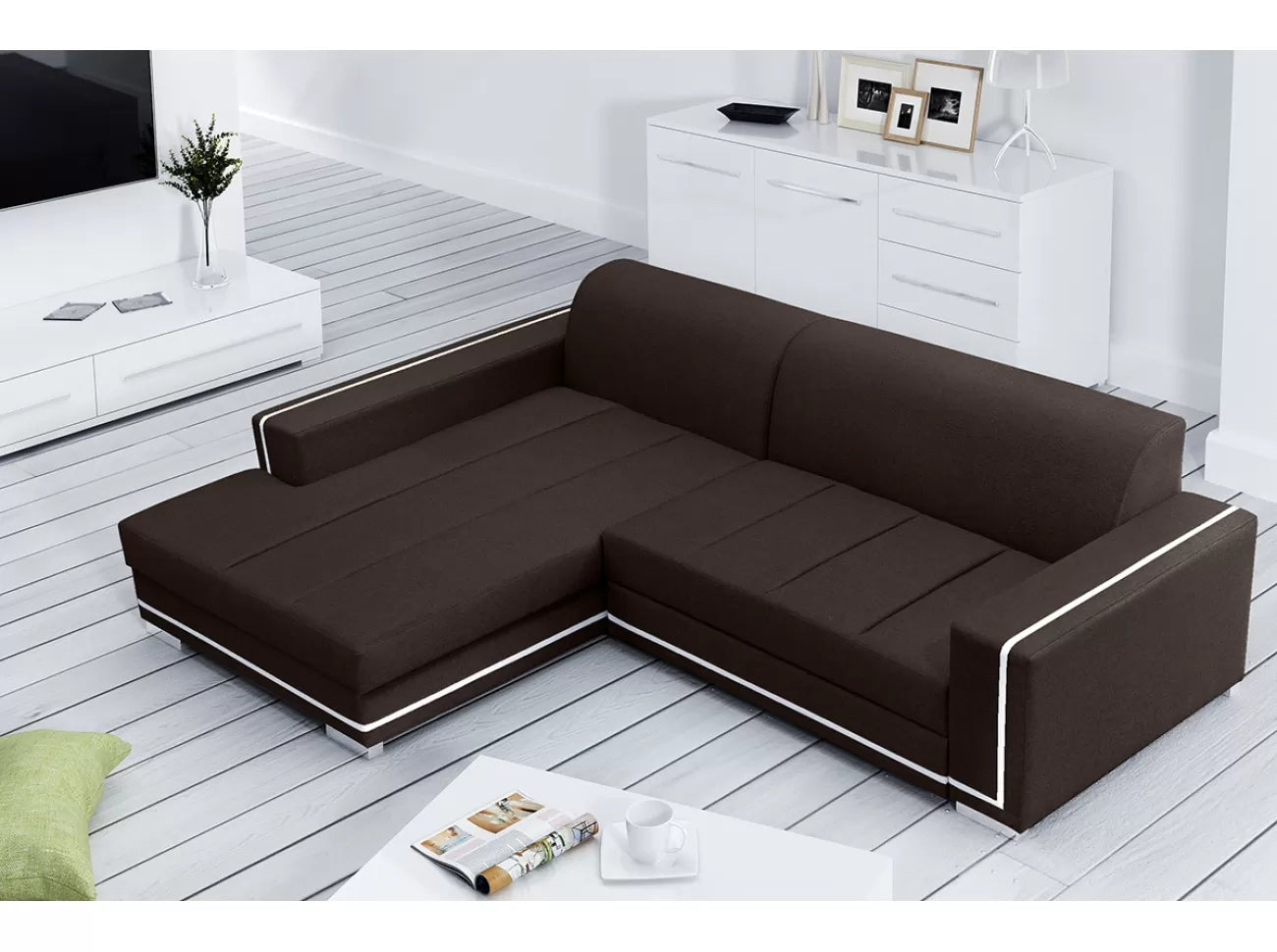 Sofá chaise longue tapizado convertible en cama - MARTÍN