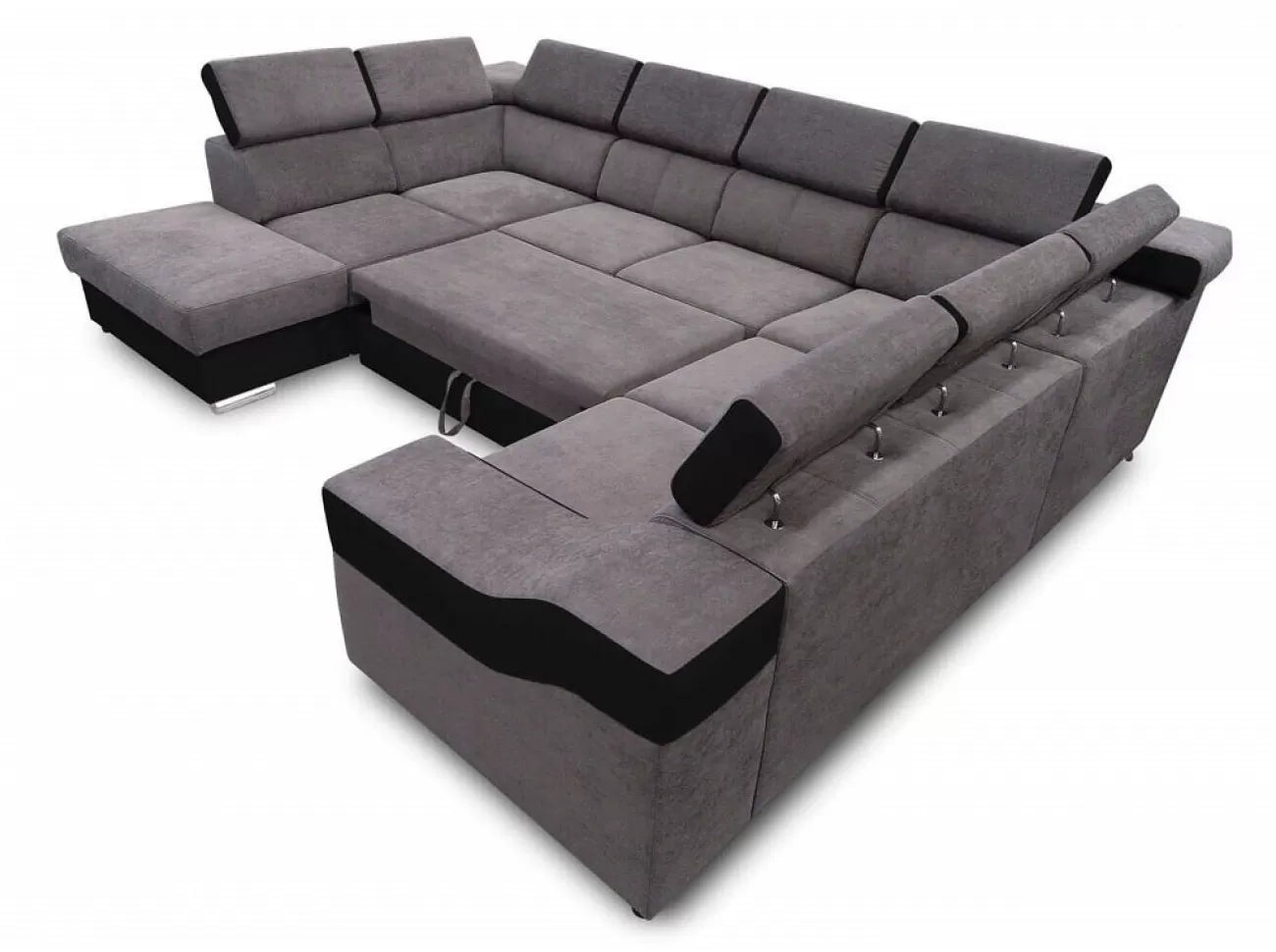 Sofá 7 plazas en forma de U con cama extraíble y reposacabezas reclinables - Angela